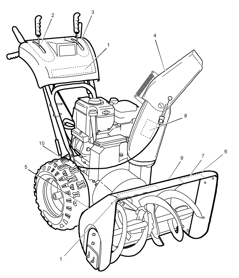Decals Diagram and Parts List for 1695368-6291490X54 2007 Briggs and Stratton Snow Blower